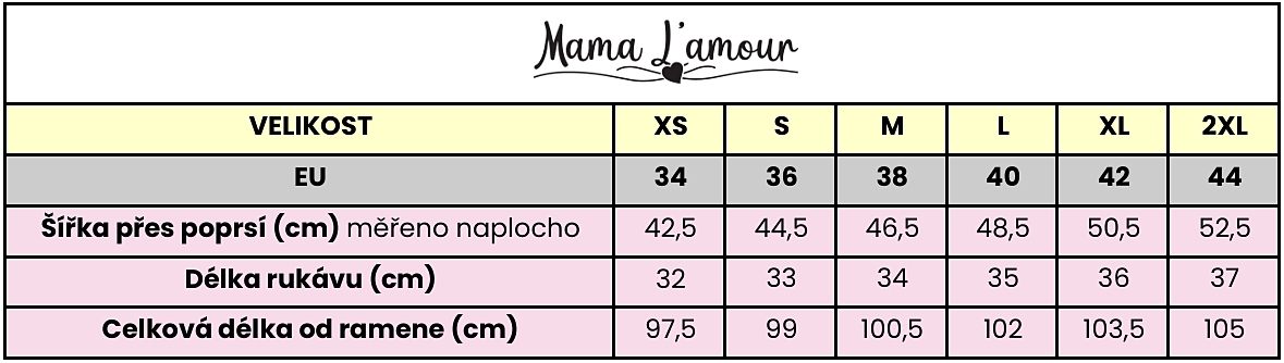 Svatební těhotenské šaty Athea tabulka velikostí